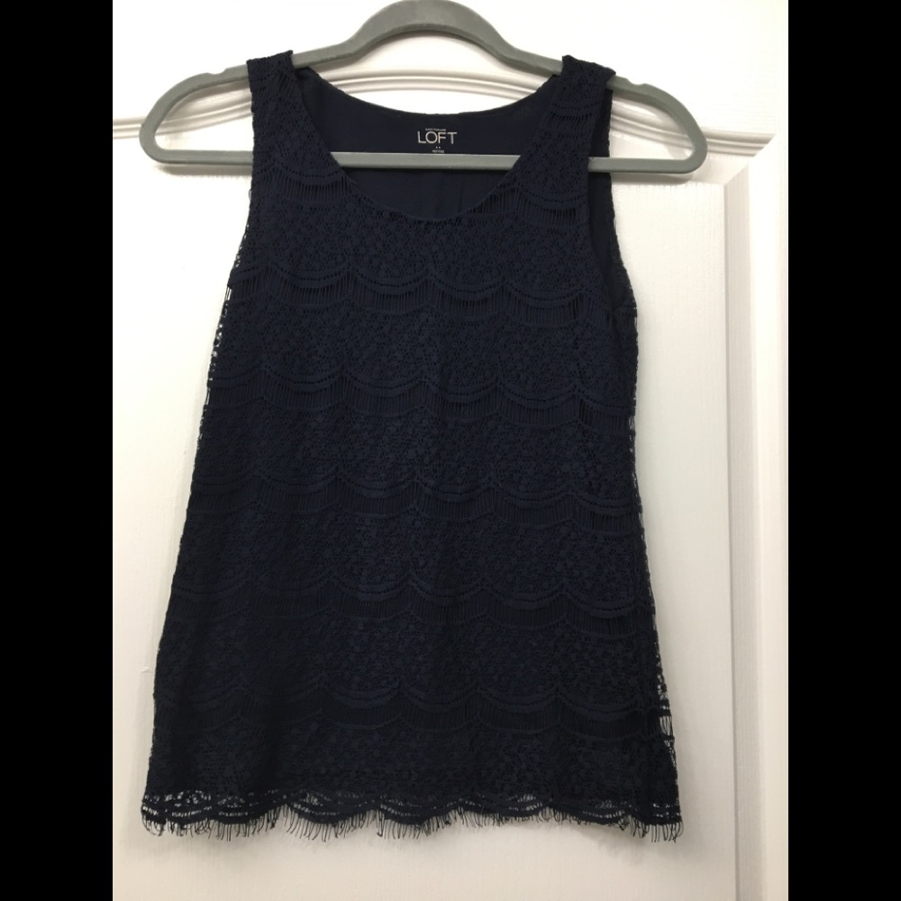 LOFT Navy Blue Lace Overlay Tank Top